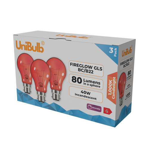 Unibulb red b22 fireglow - b22, bc