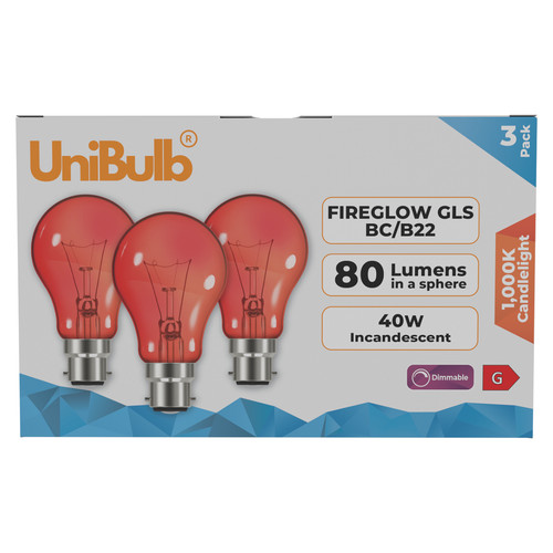 Unibulb fireglow b22 - fireglow, bc